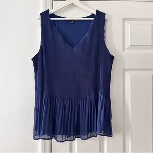 Lane Bryant Navy Blue Tank Top Plus Size 20, Sleeveless Pleated Tunic, Chiffon